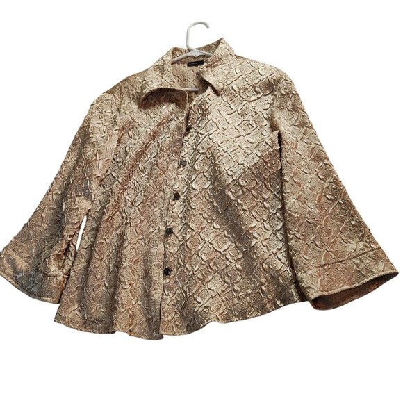 Gold Blouse Jennifer Lloyd XL Long Sleeve Button-Up party office new years - Picture 1 of 7